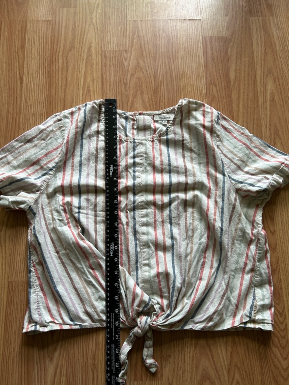 Madewell Cream Stripe Tie-Front Crop Top with Red and Blue Stripes - Picture 5 of 5
